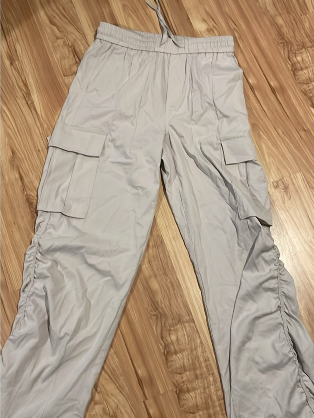 Light Gray Cargo Pants with Elastic Drawstring Waist